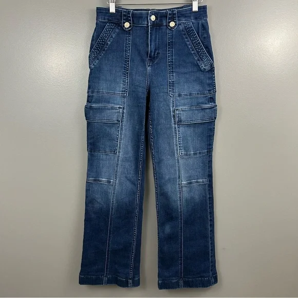 White House Black Market High Rise Wide Leg Cargo Jeans Size 2 - Picture 2 of 14